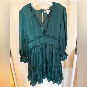 Teal Ruffle V-Neck Tiered Dress